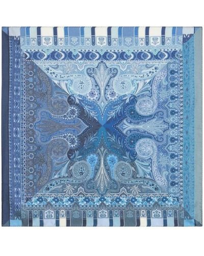 Etro Blue Printed Silk Pocket Square