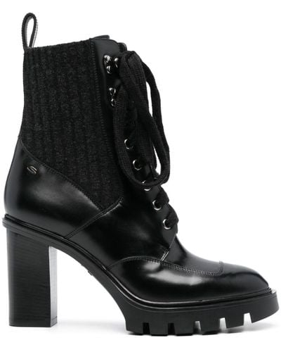Santoni 75mm Lace-up Leather Ankle Boots - Black