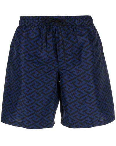 Versace Greca Logo-print Swim Shorts - Blue