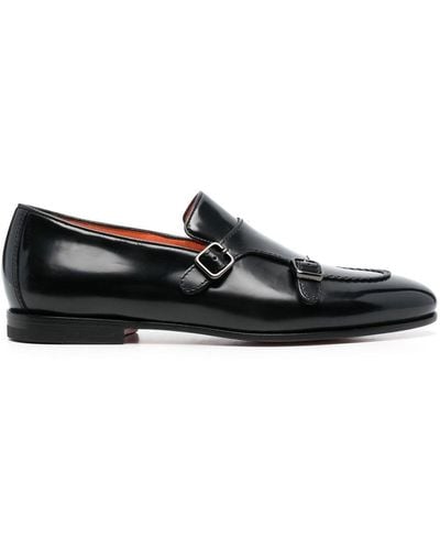 Santoni Buckled-leather Monk Shoes - Black