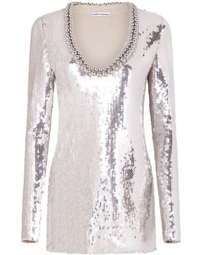 Rabanne Beaded-neckline Sequin-embellished Minidress - White