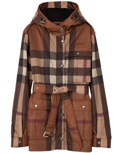 Burberry Check Nylon Hooded Field Jacket - Brown