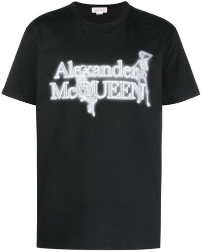 Alexander McQueen T-shirt à logo imprimé en coton - Noir