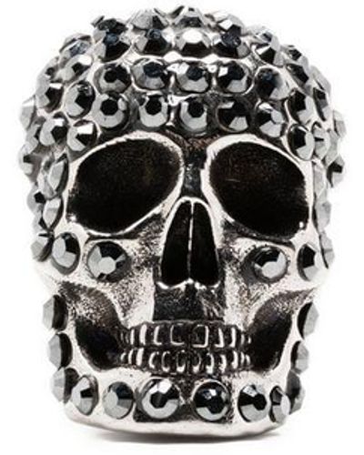 Alexander McQueen Orecchino a Lobo Teschio Pave' Argento Anticato - Metallizzato