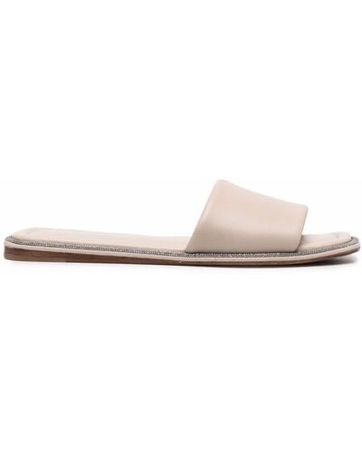 Brunello Cucinelli Leather Flat Sandals - Grey