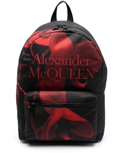 Alexander McQueen Mochila con logo estampado - Rojo