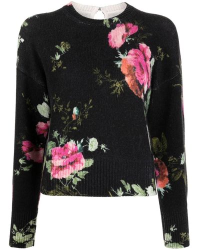 Erdem Pull en maille intarsia à fleurs - Noir