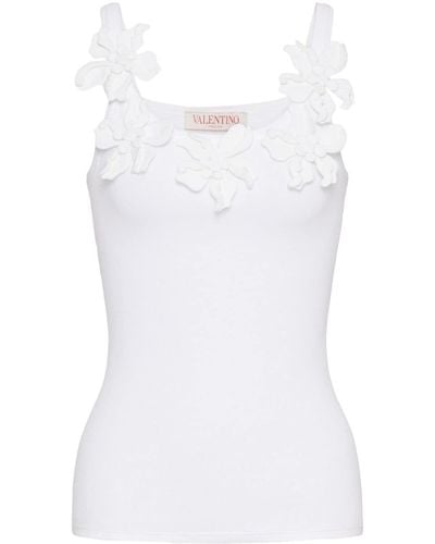 Valentino Garavani Floral-appliqué Cotton Top - White