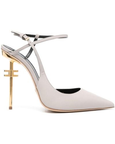 Elisabetta Franchi 115mm Logo-heel Leather Court Shoes - White