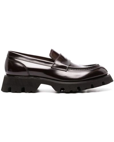 Santoni Ridged-sole Leather Penny Loafers - Black