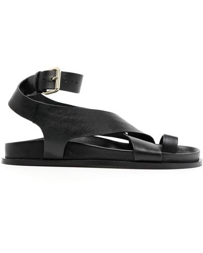 A.Emery Jalen Flat Leather Sandals - Black