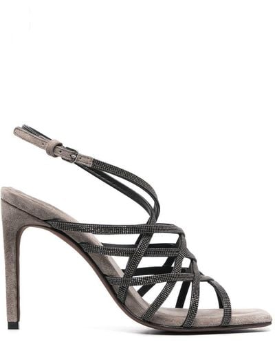 Brunello Cucinelli 110mm Heeled Suede Sandals - Metallic