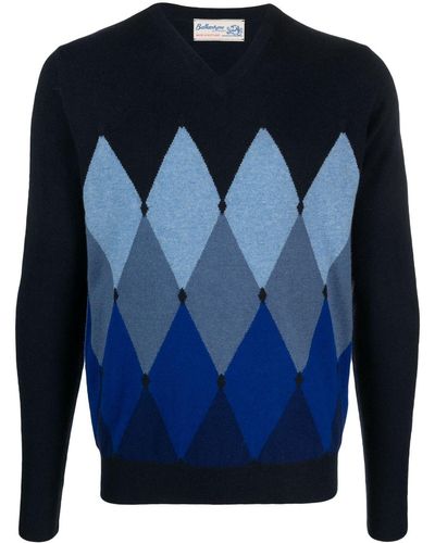 Ballantyne Cashmere Argyle Intarsia-knit Jumper - Blue