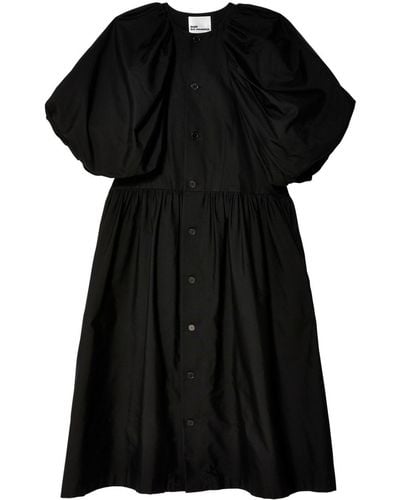 Noir Kei Ninomiya Pleated Puff-sleeve Cotton Dress - Black