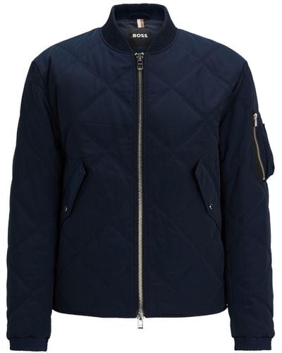 BOSS Diamond-quilted Bomber Jacket - Blue