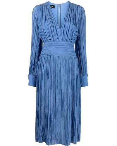Rochas Midi-jurk Met Plissé Detail - Blauw