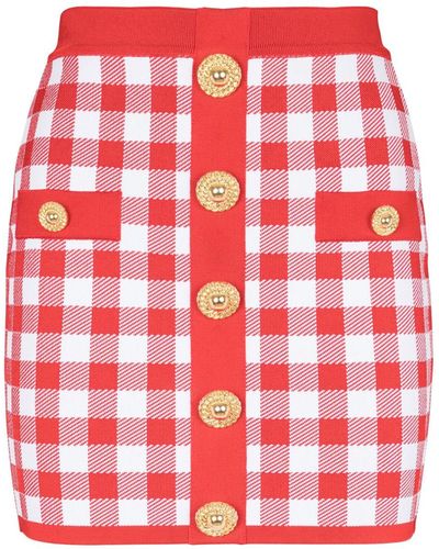 Balmain Minifalda a cuadros gingham - Rojo