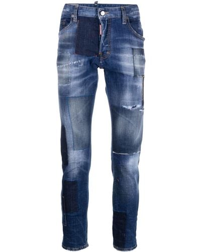 DSquared² Patchwork-design Slim-fit Jeans - Blue