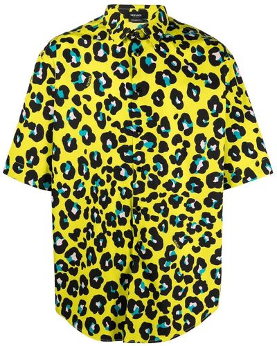 Versace Camisa de leopardo con margaritas - Verde