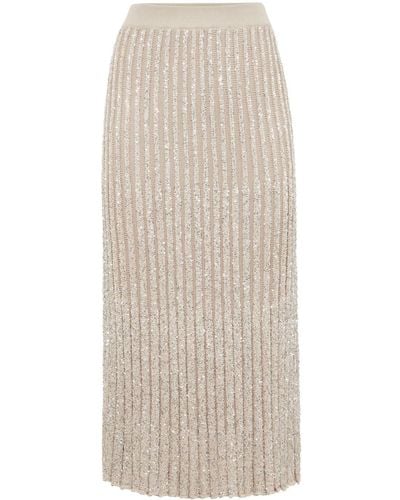 Brunello Cucinelli Metallic-thread Knitted Midi Skirt - Natural