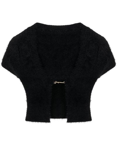 Jacquemus Neve Cropped Knitted Top - Black
