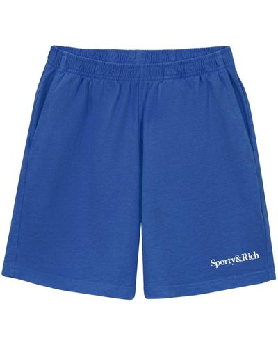 Sporty & Rich Logo-print Cotton Track Shorts - Blue