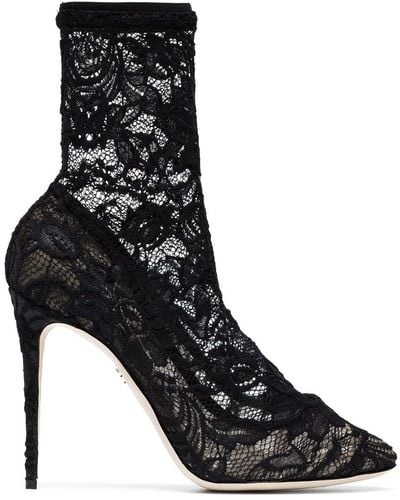 Dolce & Gabbana 105 Lace Ankle Boots - Zwart