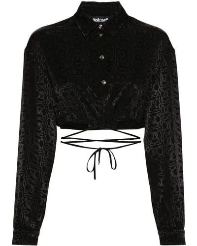 Just Cavalli Monogram Jacquard Cropped Blouse - Black