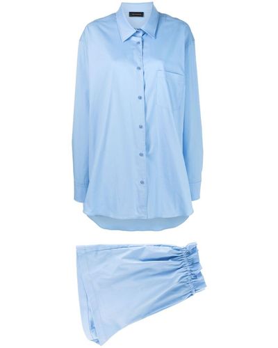 ANDAMANE Drawstring Waist Poplin Shorts - Blue