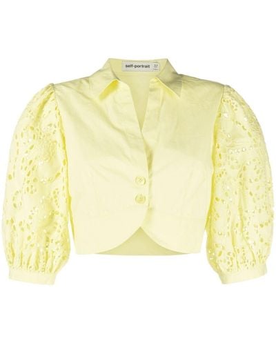 Self-Portrait Broderie Cropped Top - Yellow