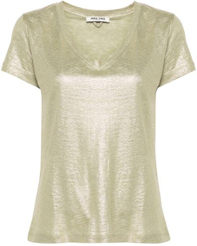 Max & Moi Glitter-detail Linen T-shirt - Natural
