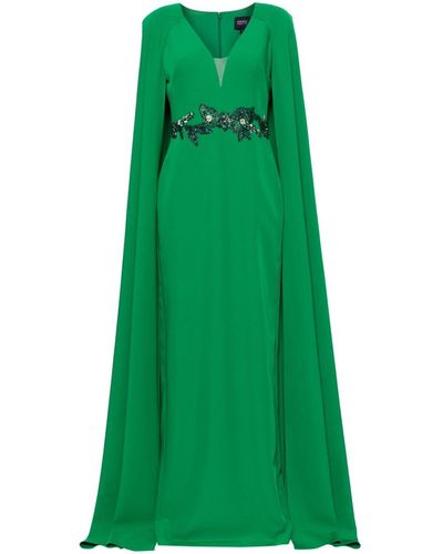 Marchesa Abendkleid mit blumigen Applikationen - Grün