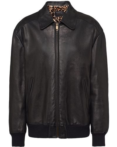 Prada Leather Bomber Jacket - Black