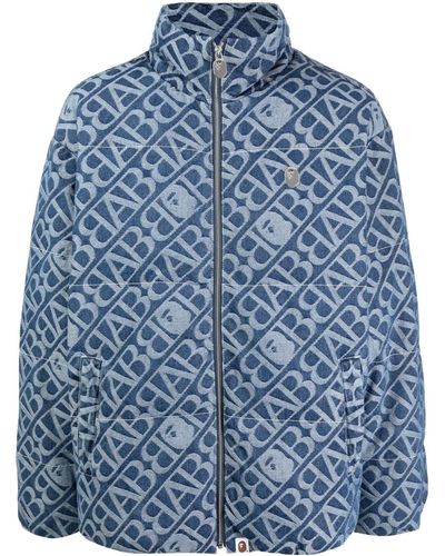 A Bathing Ape Gefütterte Jacke aus Monogramm-Jacquard - Blau