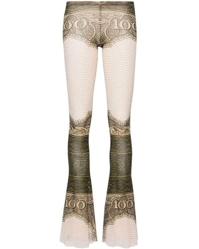 Jean Paul Gaultier Green Cartouche Flared Mesh Trousers - Natural