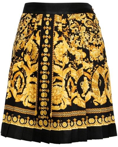 Versace Barocco-print Silk Miniskirt - Yellow