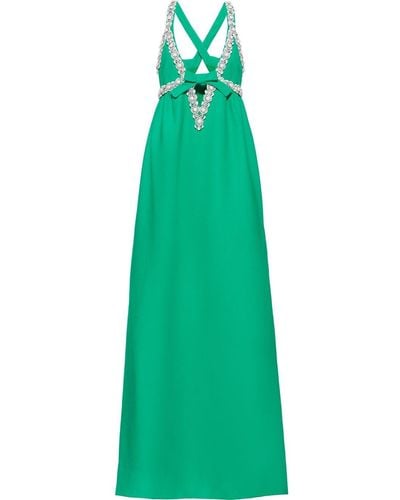 Miu Miu Long Embellished Cady Dress - Green
