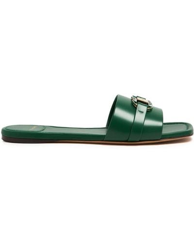 Ferragamo Leah Leather Slides - Green