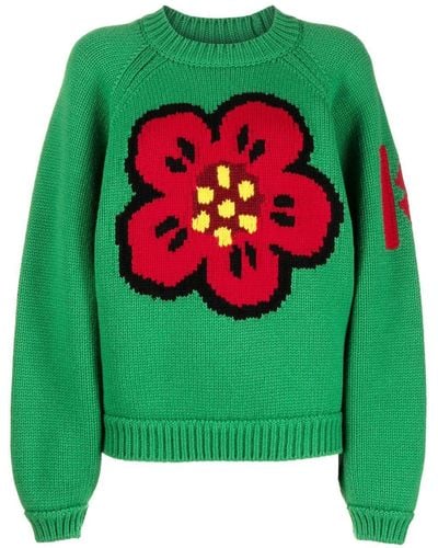 KENZO Boke Flower Motif Embroidered Sweater - Green