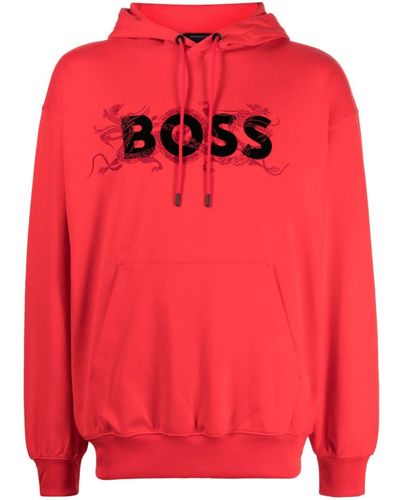 BOSS Hoodie Met Logo-applicatie - Rood