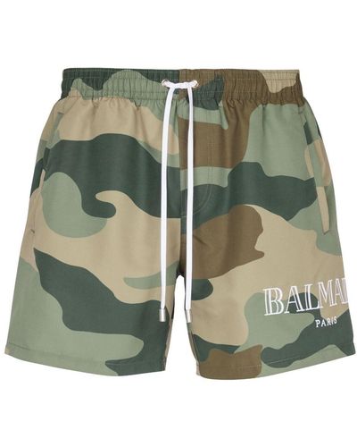 Balmain Camouflage-print Swim Shorts - Green