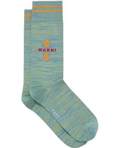 Marni Fein gestrickte Socken mit Logo-Intarsie - Grün
