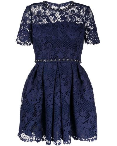 Self-Portrait Guipure-lace Embellished Dress - Blue