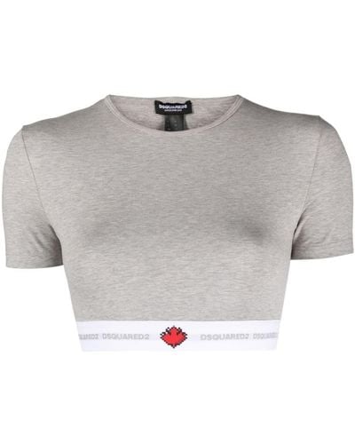 DSquared² Leaf-print Cropped T-shirt - Gray