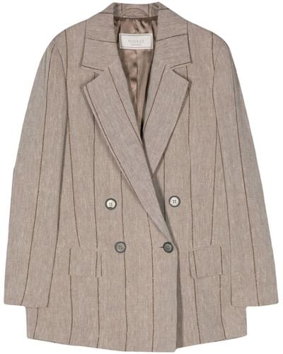 Peserico Double-breasted Striped Blazer - Brown