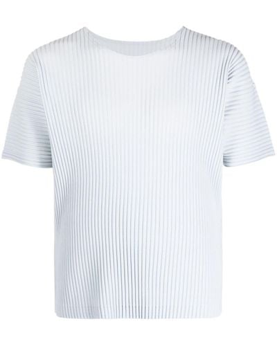 Homme Plissé Issey Miyake Geripptes T-Shirt mit Rundhalsausschnitt - Weiß