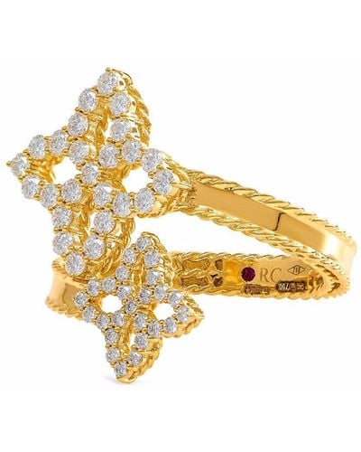 Roberto Coin 18kt Yellow Gold Diamond Princess Diamond Double Flower Ring - Metallic