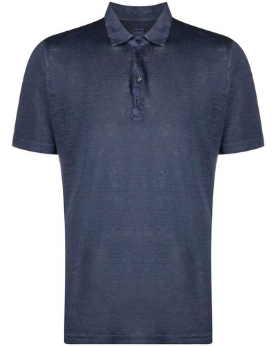 120% Lino Mélange Semi-sheer Polo Shirt - Blue