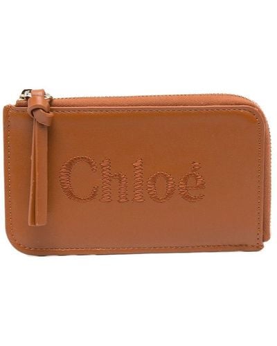 Chloé Sense Leather Zipped Card Holder - Brown