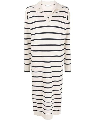 Tommy Hilfiger Striped Long-sleeved Midi Dress - White